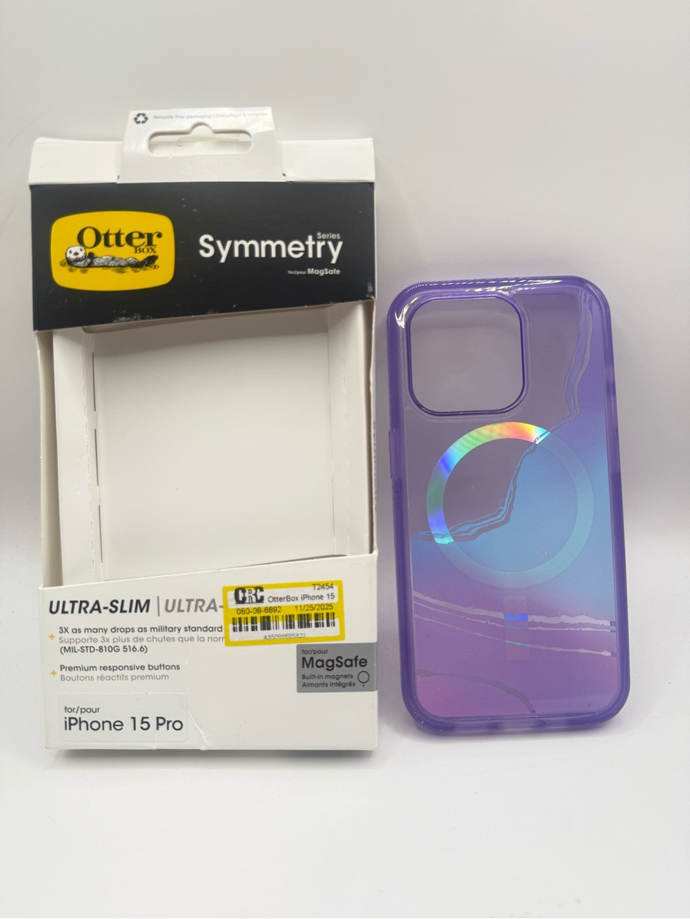 OtterBox Symmetry Series Purple Translucent iPhone 15 Pro Case with MagSafe
